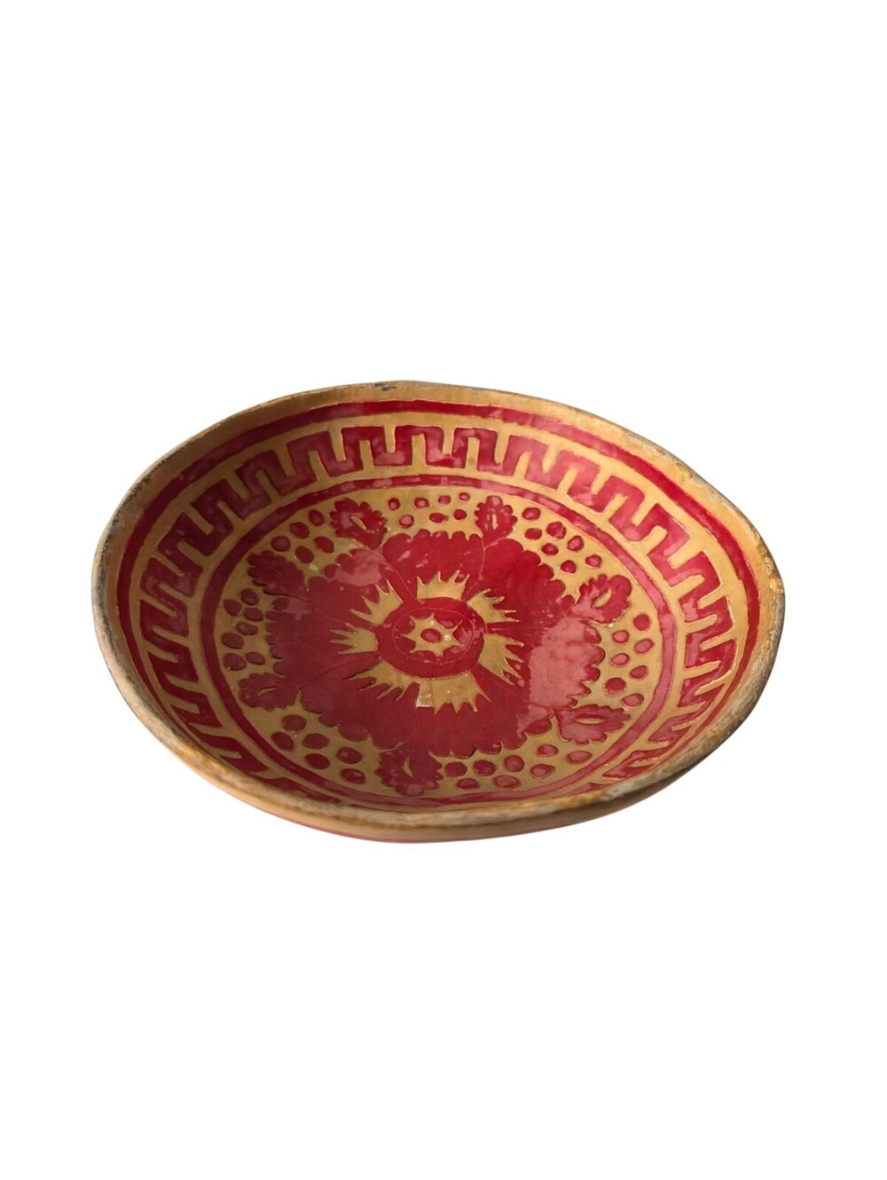 Vintage Mexican Jicara Carved and Painted Gourd Bowl from the 1950's.